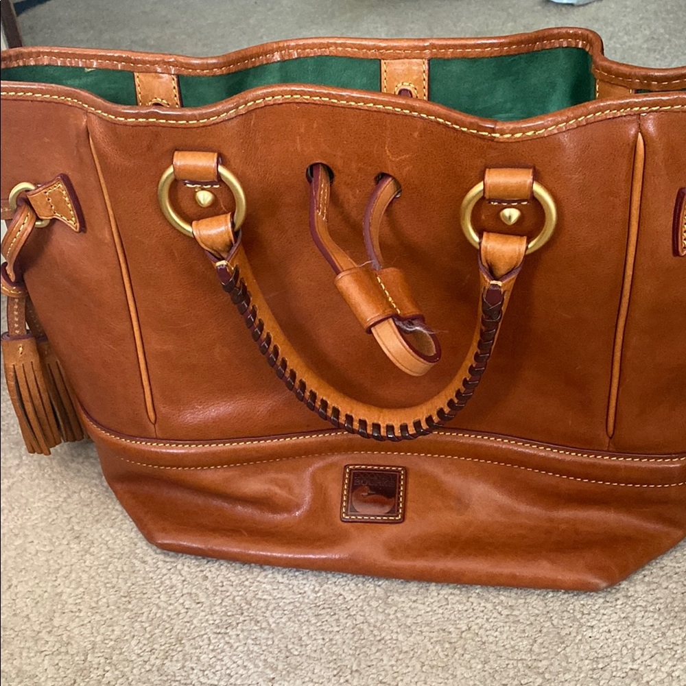 Dooney & Bourke Tan Satchel with Green Interior